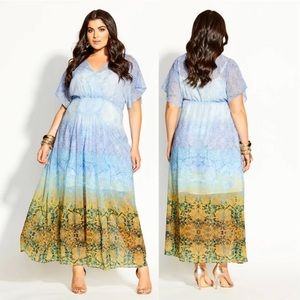 City Chic Shanika Mirror Blue Ombre Maxi Dress